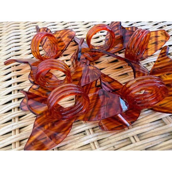 Vintage 70's Lucite Faux Tortoise Shell Butterfly Napkin Rings Boho Retro - Picture 4 of 6